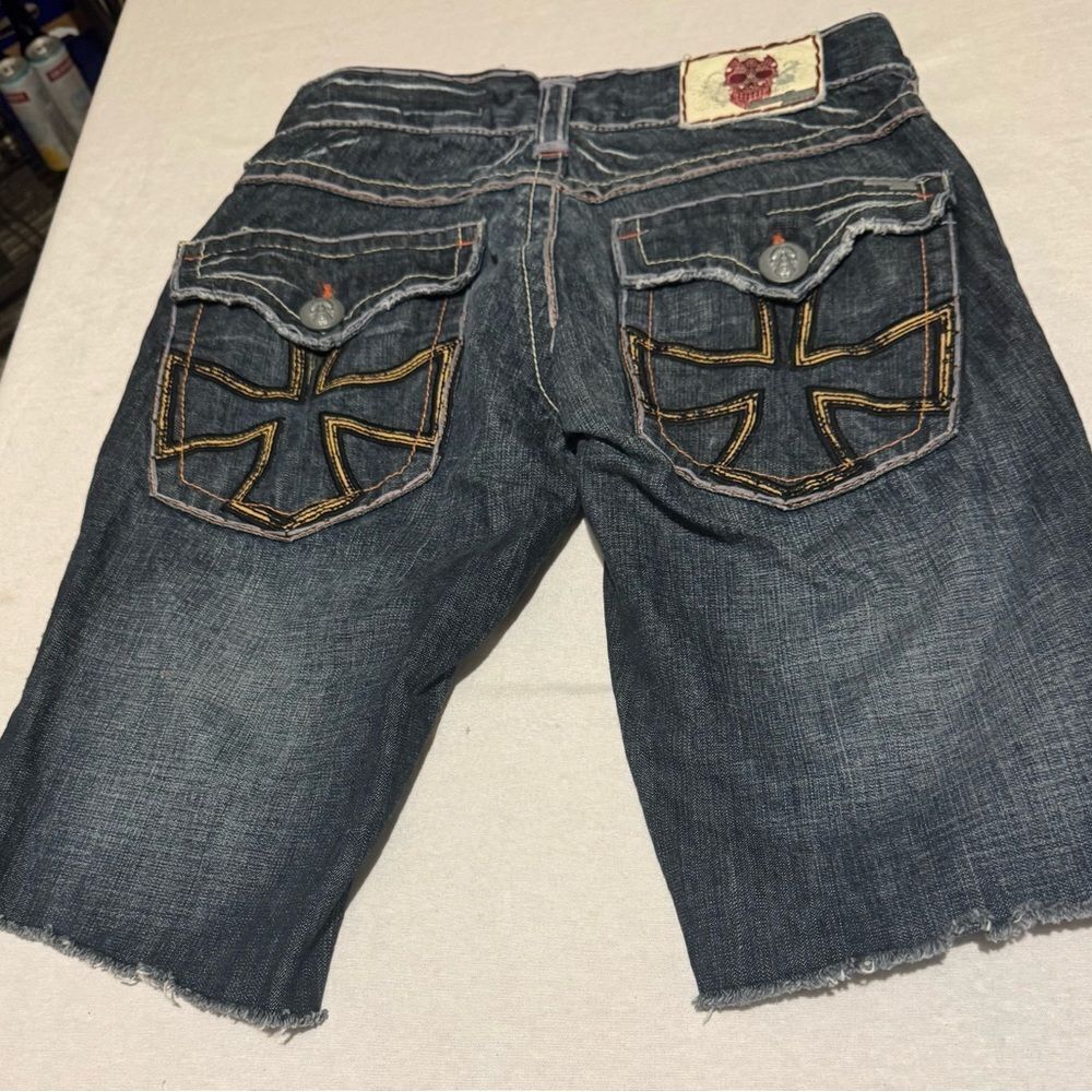VTG LAGUNA BEACH‎ Rare men 29 Dark Denim Shorts , skulls hardware Embroidery